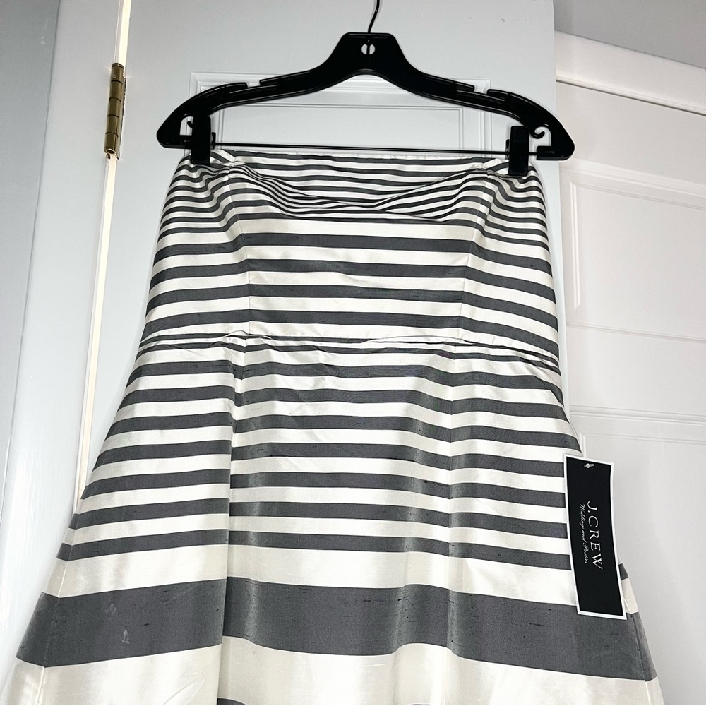 J. Crew Collection Silk Grey and White Strapless Dress